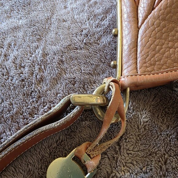 Dooney & Bourke AWL Large Crescent Sac Peanut Tan USA Vintage Brass Saddle Hobo - Picture 11 of 16